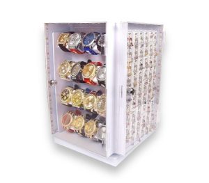 16'' 4 Side Turntable LED Custom Counter Display - RH Stud 72pc, Knife 8pc, Belly Ring 54pc, Watch 16pc