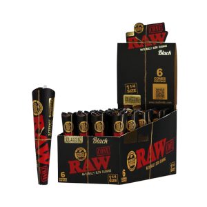 Raw Classic Black 1 1/4 Cones 6pk 32ct