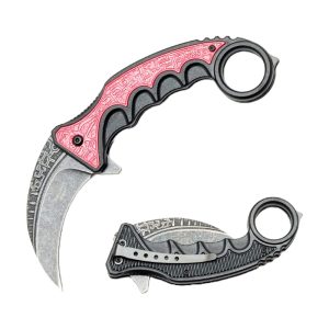 4.75" Snake Eye Tactical Spring Assist Karambit Style Knife - Pink (Box 90)