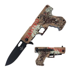 4.5" Snake Eye Tactical Gun Knife - Wanted (Box 22)
