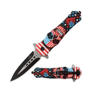 4.5" Snake Eye Tactical Spring Assist Knife - USA Skull (Box 95)