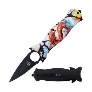 5" Snake Eye Tactical Spring Assist Knife - Red Dragon Handle (Box 100)
