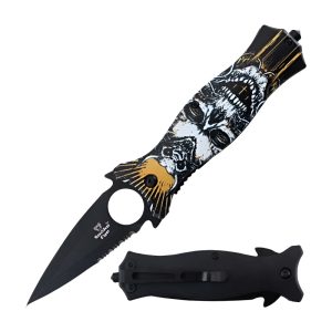 5" Snake Eye Tactical Spring Assist Knife - Skull (Box 33)