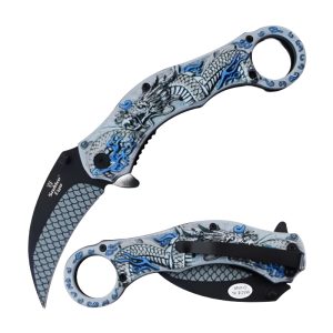 5" Snake Eye Tactical Karambit Spring Assist Knife - Blue Dragon  (Box 64)