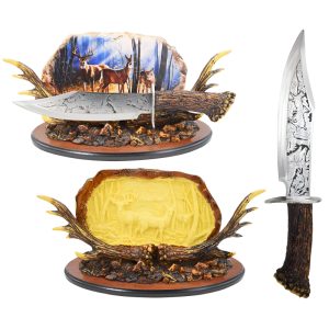 Wild Turkey Handmade Deer Bowie w/ Wood and Antler Stand
