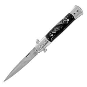 4" Switchblade Knife Stainless Steel Stiletto Grey Marble Handle w/ Belt Clip (Box 134)