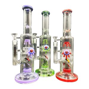 13" Trippy Eye Hand Double Showerhead Perc Water Pipe (Box 80)