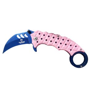 5" Snake Eye Tactical Karambit Style Spring Assist Knife - Blue Blade w/ Pink Handle (BOX 146)