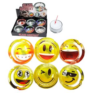 Smiley Face Glass Round Ashtray 6ct