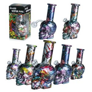 5.7" Skull Printed Multicolor Water Pipe (Box L)