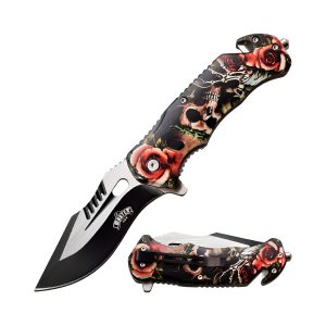 Master USA Spring Assist Knife - Skulls & Roses (BOX 172)