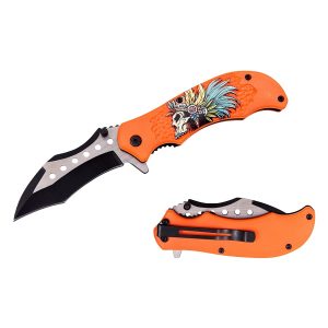 Razor Tactical Survival Knife - Indian Skull Orange Handle (BOX 28)