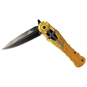 Snake Eye Tactical Spring Assist Knife - Gold Cross (Box 176)