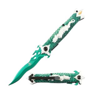 Snake Eye Tactical Spring Assist Knife - Green Blade w/ Dragon Handle (BOX 143)