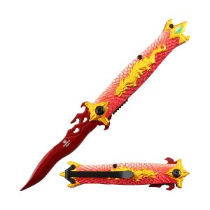 Snake Eye Tactical Spring Assist Knife - Red Blade w/ Dragon Handle (BOX 144)