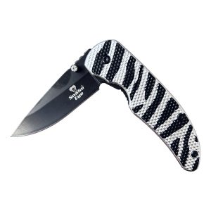 Snake Eye Tactical Spring Assist Knife - Black Blade w/ Zebra Print Handle (BOX 160)