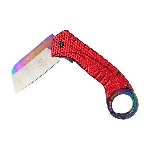 8" Snake Eye Tactical Spring Assist Knife - Rainbow Blade w/ Red Handle (BOX 148)