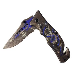 4.5" Snake Eye Tactical Spring Assist Knife - Blue Dragon (Box 163)