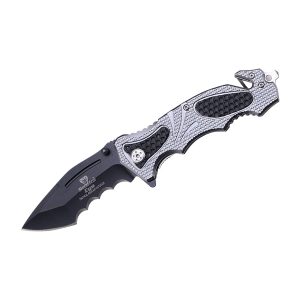 8" Snake Eye Tactical Recuse Style Folding Knife - Black & Grey (Box 161)