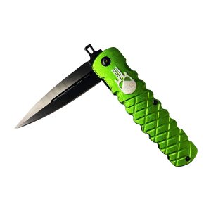 4.75" Fantasy Handle Action Assist Knife - Green Skull (BOX 165)