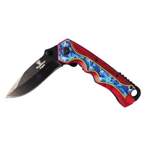 Snake Eye Tactical Spring Assist Knife - Blue Camo w/ Brown Handle (BOX 169)