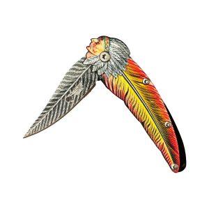Wild Turkey Handmade Heavy Duty Spring Assist Knife - Indian Feather Handle (BOX 185)