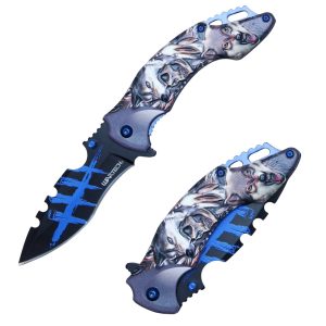 8" Wartech Assist Knife - Skull Indian & Wolf (BOX 51)