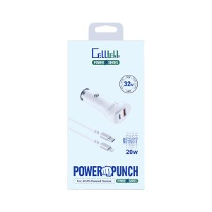 Celltekk PD32W USB + Type-C Duel Car Charger w/ Type-C to iPhone Cable