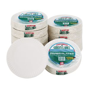 9" Green Label White Paper Plates 50ct