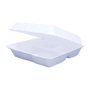 Dart Three Compartment White Foam Hinged To-Go Container 200ct