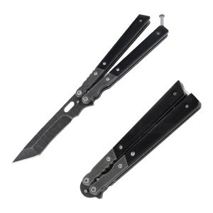 4" Butterfly Knife - Black w/ Drop Point Blade (Box  92)