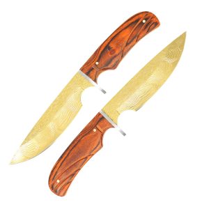 10" Bucketshot Knives Fixed Blade Hunting Knife w/ Sheath - Gold Blade w/ Wood Handle