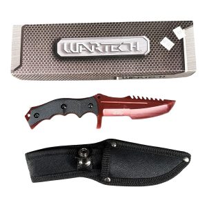 8.5" Wartech Hunting Knife w/ Sheath - Red Blade