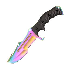 11" Wartech Hunting Knife w/ Sheath - Rainbow Blade & Handle