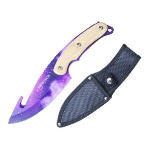 9.5" Wartech Hunting Knife w/ Sheath - Galaxy Blade w/ Wood Handle