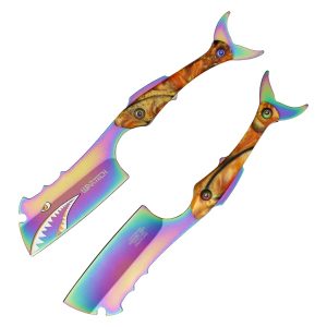 7.5" Wartech Hunting Clever w/ Sheath - Rainbow Fish Blade