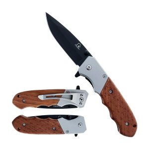 3" Falcon Knives Assit Knife - Black Blade w/ Wood Handle (Box 86)