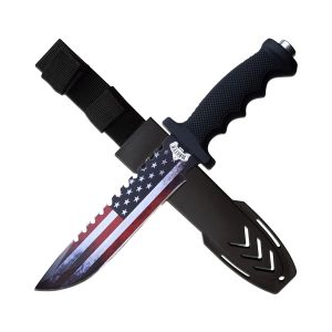 8.5" Master USA Hunting Knife w/ Sheath -  American Flage Blade