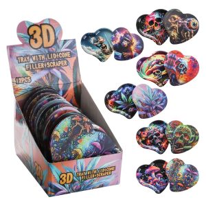 Heart Shape 3D Metal Rolling Tray w/ Lid + Cone Filler + Scraper
