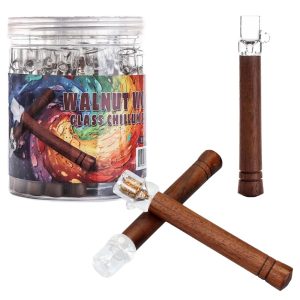 Walnut Wood Glass Chillum Pipe 33ct Jar