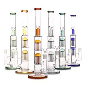 16" Colored Double Tree Perc w/ Splash Guard Straight Water Pipe (Box 232 - 233 - 240)