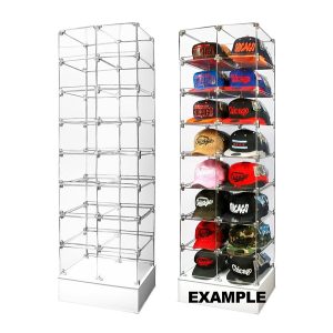 20" x 66" Acrylic Hat Floor Display w/ 16 Shelves