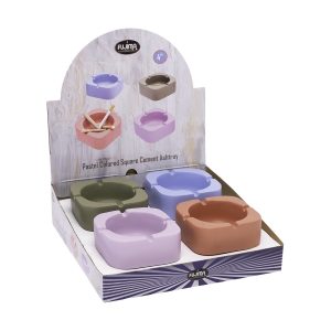 Fujima 4" Pastel Colored Square Cement Ashtray 4ct Display