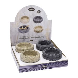 Fujima 4" Circular Speckled Stone Cement  Ashtray 4ct Display