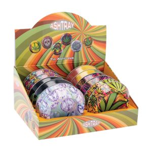 Printed Designs Tin Ashtrays 12ct