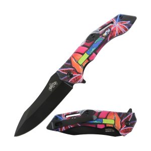 4.5" Master Usa Spring Assisted Knife W/ Printed Handle - Weed Leaves (Box 70)