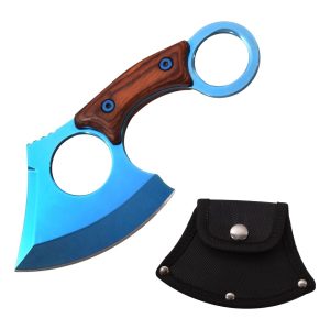 6" Razor Tactical Titanium Axe Overall Pakka Wood Handle W/ Sheath  - Blue