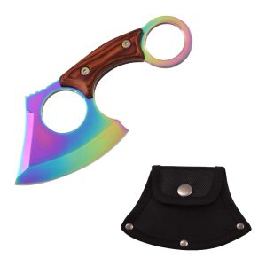 6" Razor Tactical Titanium Axe Pakka Wood Handle W/ Sheath - Rainbow