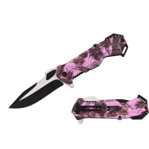 4.5" Razor Tactical Spring Assist Knife - Pink Mossy (Box 213)