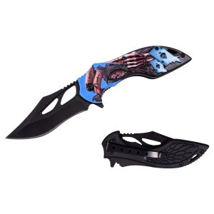 4.5" Razor Tactical Assist Knife 3D Print Plastic Handle - Grim Reaper (Box 214)